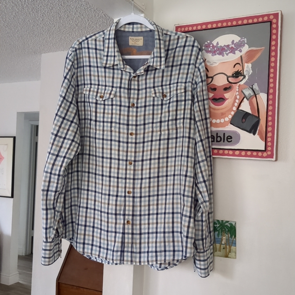 NUDIE JEANS CO. Organic Cotton Check Plaid Button Up Shirt Shirt XXL 2XL
